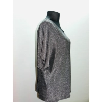 Błyszcząca wieczorowa tunika Oversize z dekoltem - ciemne srebro